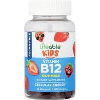 Lifeable, Vaikiški vitamino B12 guminukai, be cukraus, braškių skonio, 60 guminukų (500 mcg viename guminuke)