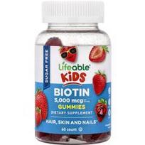 Lifeable, Vaikiški biotino guminukai, be cukraus, braškių skonio, 60 guminukų (2500 mcg viename guminuke)