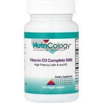 Nutricology, Vitaminas D3 Complete 5000, 120 vegetariškų minkštųjų kapsulių
