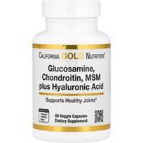 California Gold Nutrition, Gliukozaminas, chondroitinas, MSM ir hialurono rūgštis, 60 daržovių kapsulių