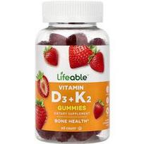 Lifeable, Vitaminas D3 + K2 guminukai, natūralios braškės, 60 guminukų