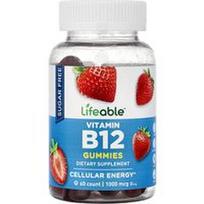 Lifeable, Vitamino B12 guminukai, be cukraus, braškių skonio, 60 guminukų (500 mcg viename guminuke)