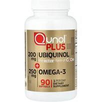 Qunol, Plius, ubichinolis + omega-3, 90 minkštųjų kapsulių