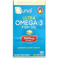 Qunol, Ultra Omega-3 žuvų taukai, citrina, 180 mini minkštųjų gelių (500 mg viename minkštajame gelyje)
