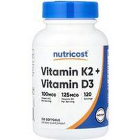 Nutricost, Vitaminas K2 + vitaminas D3, 120 minkštųjų gelių