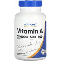 Nutricost, Vitaminas A, 25 000 TV, 500 minkštųjų gelių