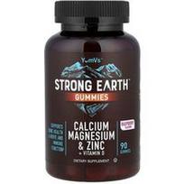 YumVs, „Strong Earth™“ guminukai su kalciu, magniu ir cinku bei vitaminu D, aviečių skonio, 90 guminukų