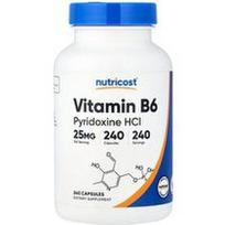 Nutricost, Vitaminas B6, piridoksino HCl, 25 mg, 240 kapsulių