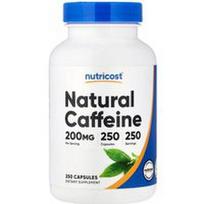 Nutricost, Natūralus kofeinas, 200 mg, 250 kapsulių