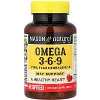 Mason Natural, Omega 3-6-9, 60 minkštųjų kapsulių