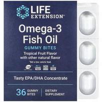 Life Extension, Omega-3 žuvų taukų guminukų įkandimai, atogrąžų vaisiai, 36 guminukų įkandimai (750 mg vienam guminukų įkandimui)