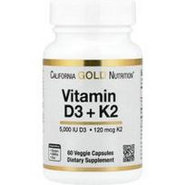 California Gold Nutrition, Vitaminas D3 + K2, 60 daržovių kapsulių