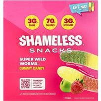 Shameless Snacks, Super Wild Worms® guminukai, žali obuoliai ir braškės, 6 maišeliai, po 1,8 uncijos (50 g)