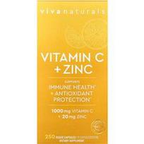 Viva Naturals, Vitaminas C + cinkas, 250 daržovių kapsulių