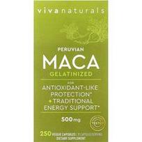 Viva Naturals, Peru Maca, želatinizuota, 500 mg, 250 daržovių kapsulių