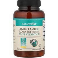 NatureWise, Omega 3 plius vitaminas E, citrina, 60 minkštųjų gelių