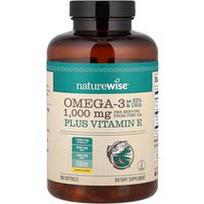 NatureWise, Omega-3 Plus vitaminas E, citrina, 180 minkštųjų gelių