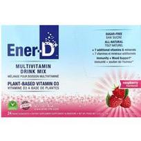 Ener-C, Ener-D, vitaminas D3, drėkinamasis putojantis gėrimų mišinys, be cukraus, avietės, 1 000 mg, 24 pakeliai