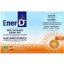 Ener-C, „Ener-D+™“, vitamino D3+ multivitaminų gėrimų mišinys, be cukraus, apelsinų skonio, 24 pakeliai po 6,27 g (0,2 uncijos)