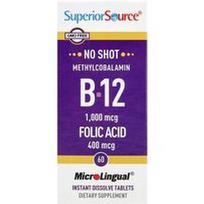Superior Source, Metilkobalaminas B-12 ir folio rūgštis, 60 „MicroLingual®“ greitai tirpstančių tablečių