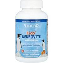 BrainMD, Vaikams, „Neurovite“ multivitaminai, citrusiniai, 120 kramtomųjų tablečių „Penguin“