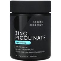 Sports Research, Cinko pikolinatas, didelio stiprumo, 30 mg, 180 minkštųjų gelių