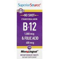 Superior Source, Cianokobalaminas B-12 ir folio rūgštis, 100 „MicroLingual®“ greitai tirpstančių tablečių