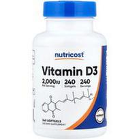 Nutricost, Vitaminas D3, 2000 TV, 240 minkštųjų gelių