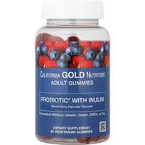 California Gold Nutrition, Probiotikas su inulino guminukais su vitaminu C, folio rūgštimi, uogų ekstrakto mišiniu ir ekologišku inulinu, natūraliu uogų mišiniu, 90 vegetariškų guminukų