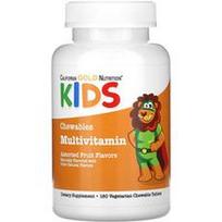 California Gold Nutrition, kramtomosios multivitaminų tabletės vaikams su vitaminais A, C, E ir obuolių vaisių milteliais, įvairių vaisių skonio, 180 vegetariškų tablečių