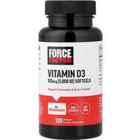 Force Factor, Vitaminas D3, didelės koncentracijos, 125 mcg (5000 TV), 120 minkštųjų kapsulių