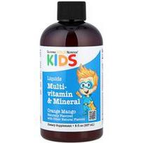 California Gold Nutrition, Skystas multivitaminas ir mineralas su kalciu, vitaminas B12, vitaminai C ir D3 vaikams, be alkoholio, natūralus apelsinų mangas, 8 fl oz (237 ml)