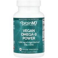 BrainMD, Veganiškos Omega-3 energijos, 60 veganiškų minkštųjų kapsulių