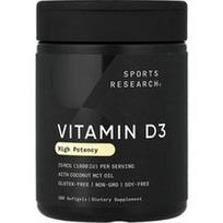 Sports Research, Vitaminas D3, didelės koncentracijos, 25 mcg (1000 TV), 360 minkštųjų kapsulių