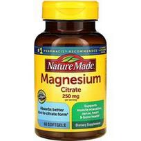 Nature Made, Magnio citratas, 60 minkštųjų kapsulių (125 mg vienoje minkštojoje kapsulėje)