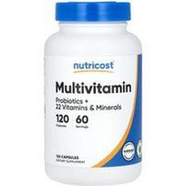 Nutricost, Multivitaminai, probiotikai + 22 vitaminai ir mineralai, 120 kapsulių