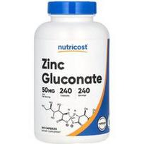 Nutricost, Cinko gliukonatas, 50 mg, 240 kapsulių