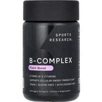 Sports Research, vitamino B kompleksas, augalinės kilmės, 60 vegetariškų minkštųjų kapsulių