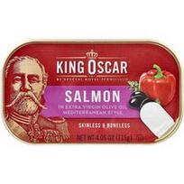 King Oscar, Lašiša be odos ir kaulų ypač tyrame alyvuogių aliejuje, Viduržemio jūros regiono stiliaus, 115 g
