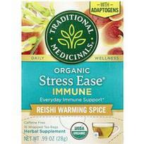 Traditional Medicinals, Organinis „Stress Ease® Immune“, šildantis Reishi prieskonis, be kofeino, 16 suvyniotų arbatos pakelių, 28 g