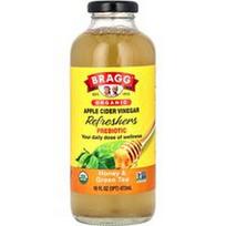 Bragg, Organinis obuolių sidro acto gaiviklis su prebiotikais, medumi ir žaliąja arbata, 473 ml