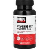 Force Factor, Vitaminai D3 ir K2, 120 augalinių kapsulių