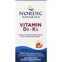 Nordic Naturals, Vitaminas D3 + K2, didysis apelsinas, 60 minkštų kapsulių