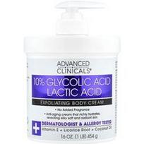 Advanced Clinicals, 10 % glikolio rūgšties, pieno rūgšties šveičiamasis kūno kremas, 454 g