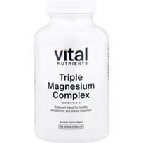 Vital Nutrients, Trigubas magnio kompleksas, 180 veganiškų kapsulių (250 mg vienoje kapsulėje)