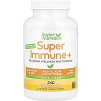 Super Nutrition, Super Immune+ multivitaminas su vitaminu C, vitaminu D ir beta gliukanu, be geležies, 240 daržovių kapsulių