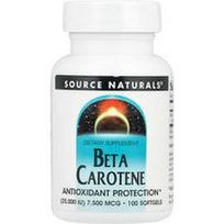 Source Naturals, Beta karotinas, 7 500 mcg (25 000 TV), 100 minkštųjų gelių