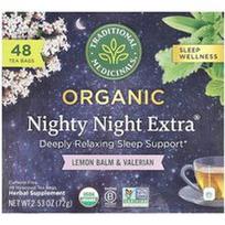 Traditional Medicinals, Organinė „Nighty Night Extra®“ arbata su melisa ir valerijonais, be kofeino, 48 supakuoti arbatos pakeliai, 72 g
