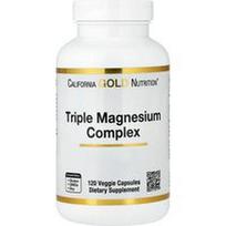 California Gold Nutrition, Trigubas magnio kompleksas, malatas, citratas ir bisglicinato chelatas, 120 vegetariškų kapsulių (105 mg vienoje kapsulėje)