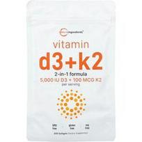 Micro Ingredients, Vitaminas D3 + K2, 300 minkštųjų kapsulių